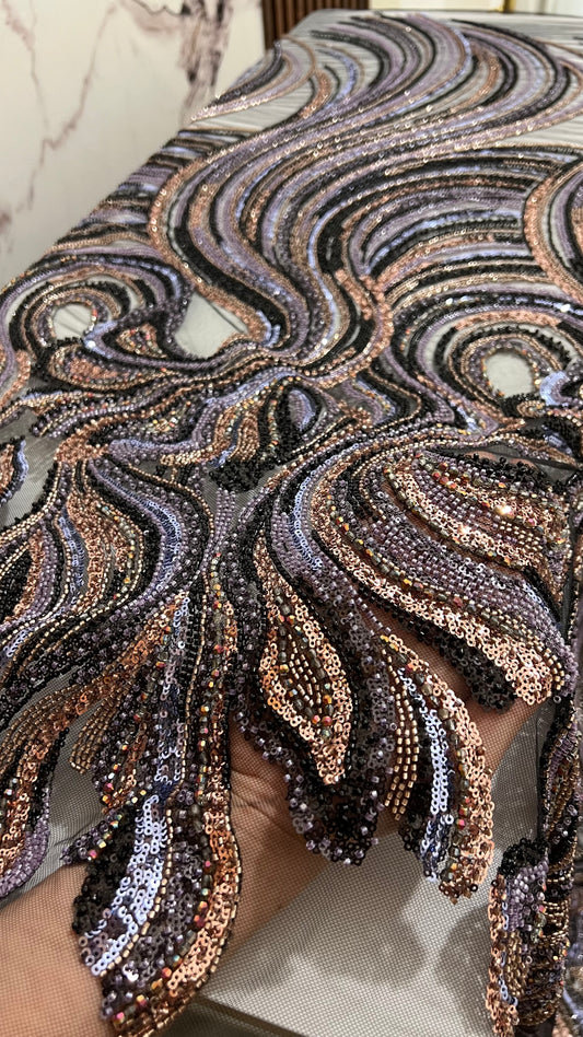 Premium Beaded Fabric Multicolour Stripes Luxury Material TumaCouture