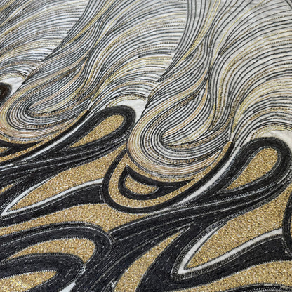 Elegant Navy Beaded Fabric with Gold Accents – Premium Quality - TumaCouture