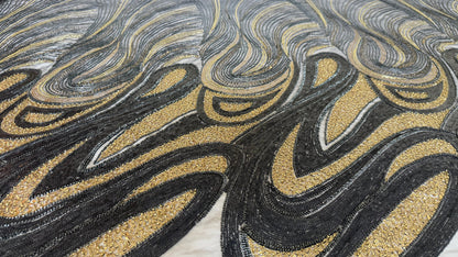 Elegant Navy Beaded Fabric with Gold Accents – Premium Quality - TumaCouture