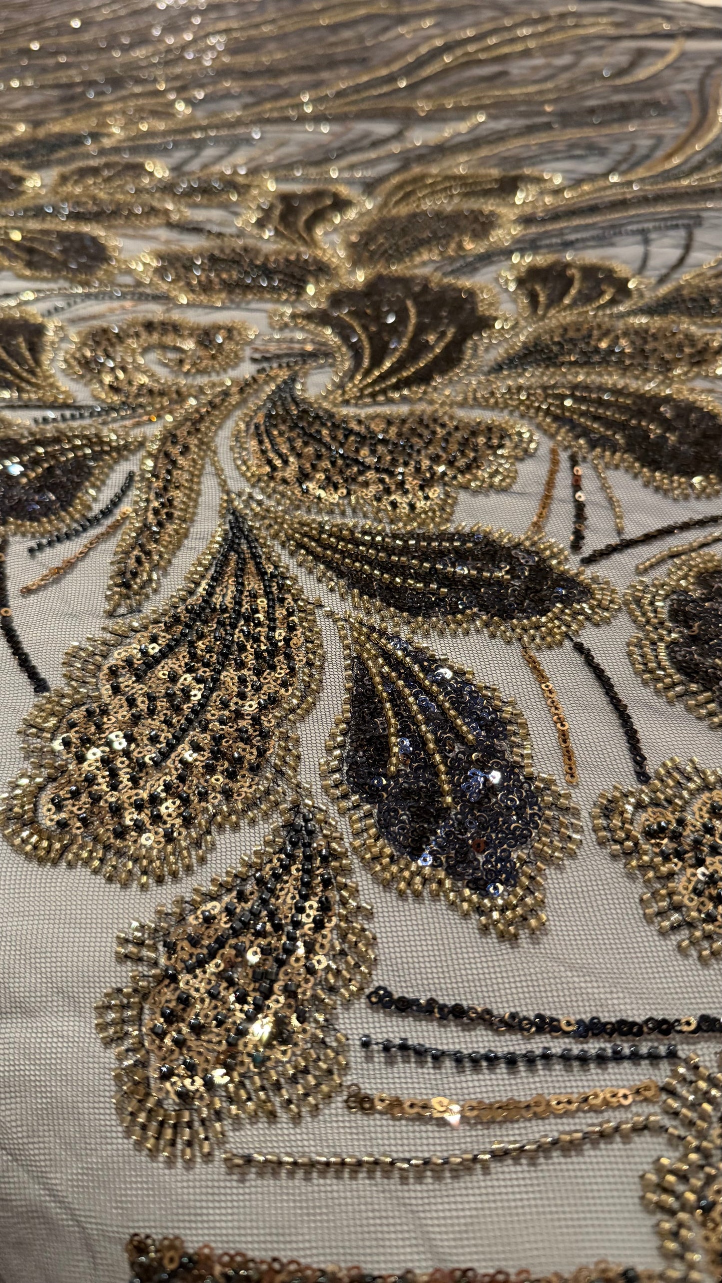 Elegant Navy Striped Beaded Fabric Premium Quality - TumaCouture