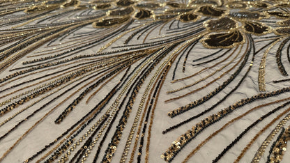 Elegant Navy Striped Beaded Fabric Premium Quality - TumaCouture