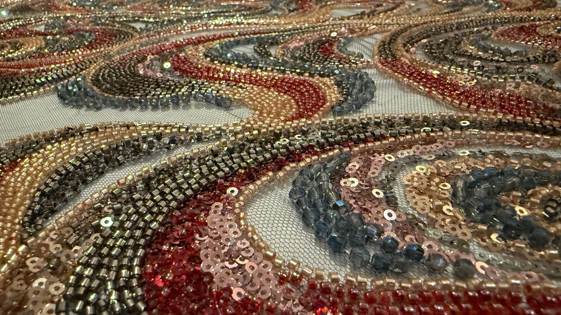 High - Quality Luxury Beaded Fabric with Multicolour Patterns - TumaCouture