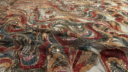 High - Quality Luxury Beaded Fabric with Multicolour Patterns - TumaCouture