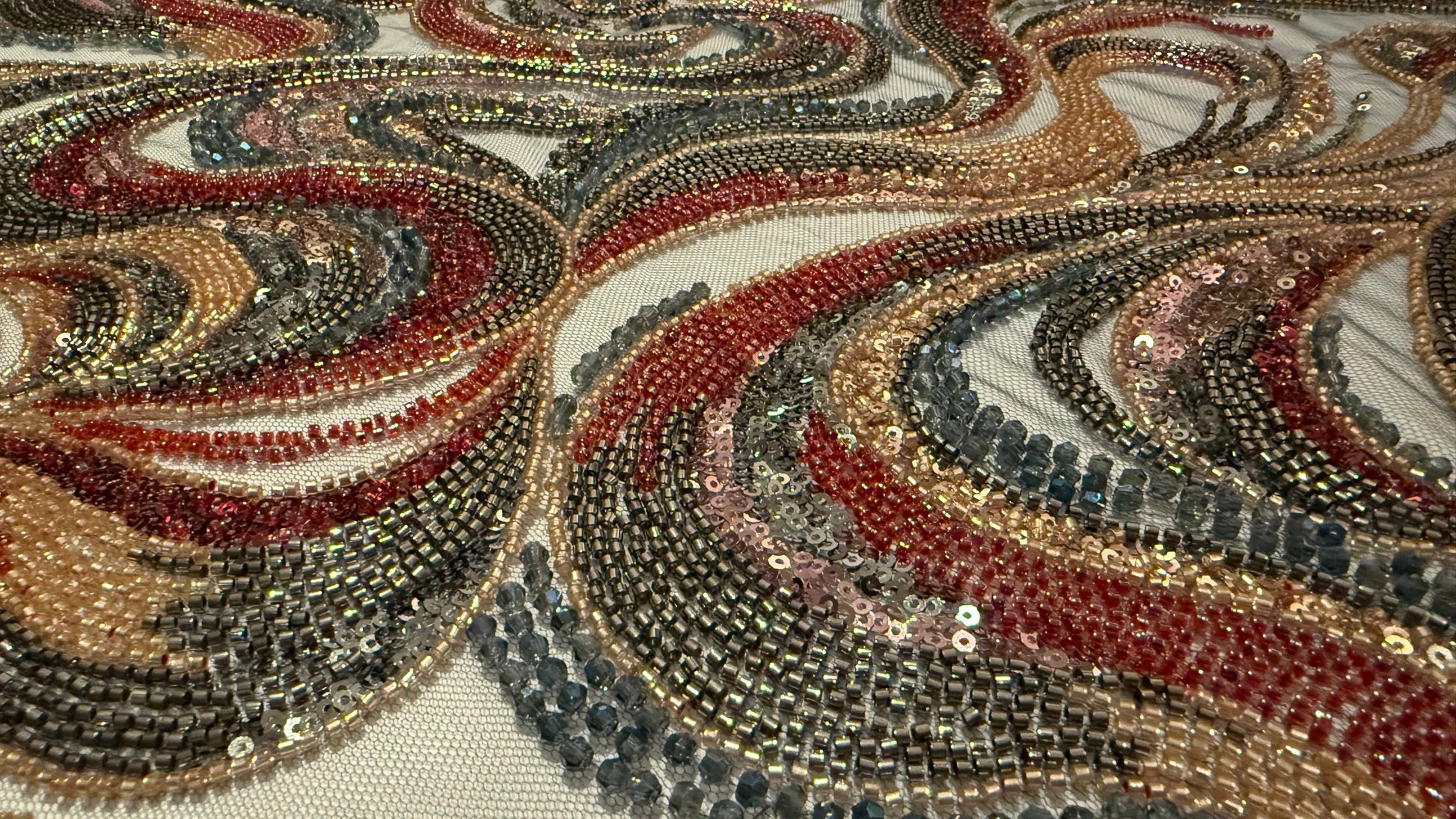 High - Quality Luxury Beaded Fabric with Multicolour Patterns - TumaCouture
