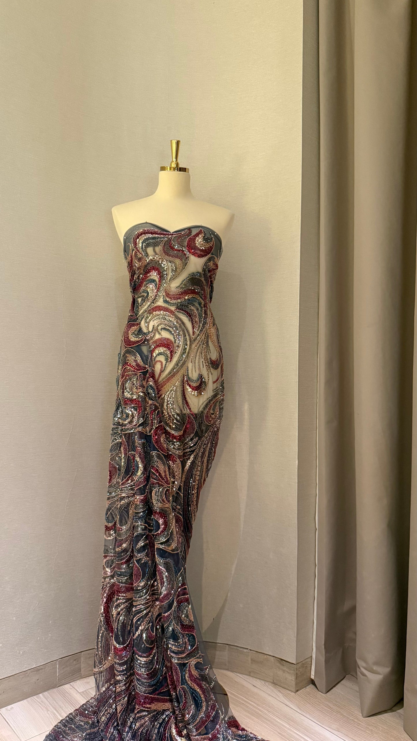 High - Quality Luxury Beaded Fabric with Multicolour Patterns - TumaCouture