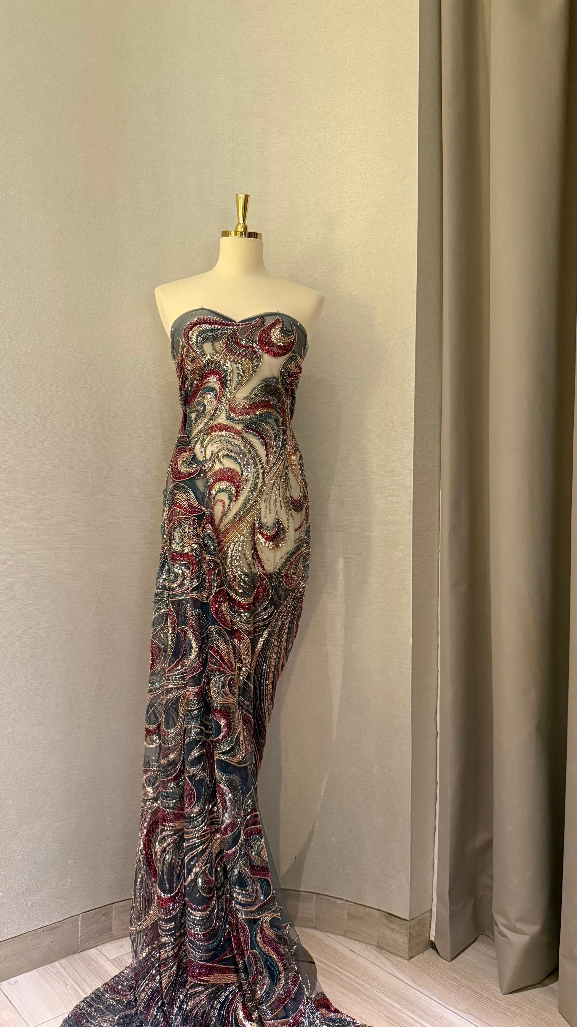 High - Quality Luxury Beaded Fabric with Multicolour Patterns - TumaCouture