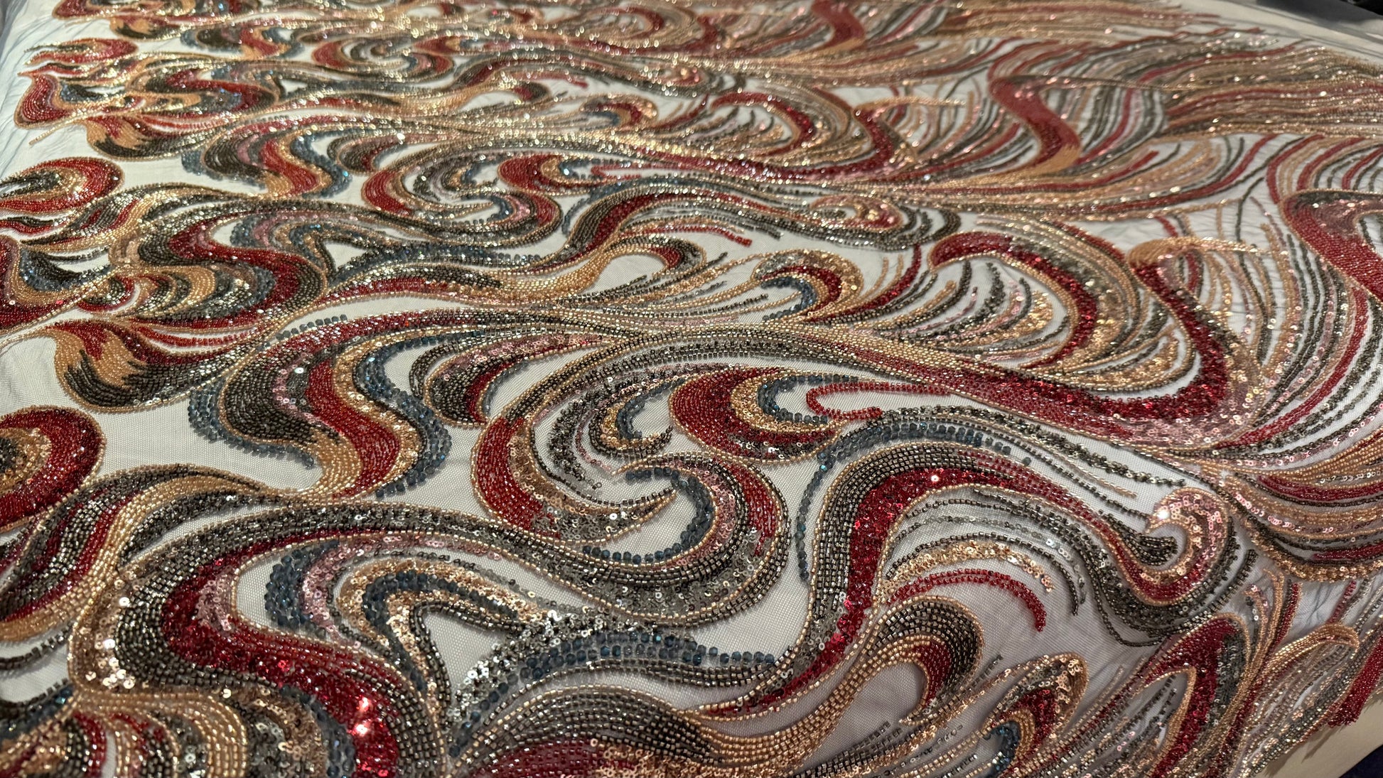 High - Quality Luxury Beaded Fabric with Multicolour Patterns - TumaCouture