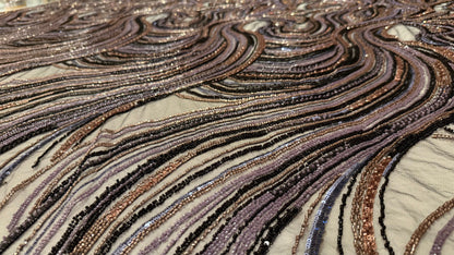 Premium Beaded Fabric Multicolour Stripes Luxury Material - TumaCouture