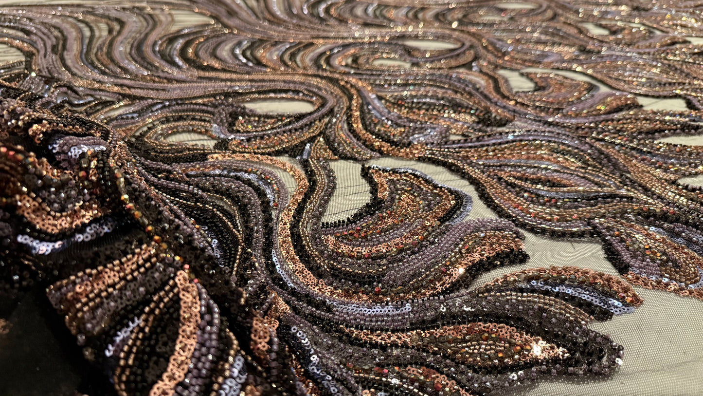 Premium Beaded Fabric Multicolour Stripes Luxury Material - TumaCouture