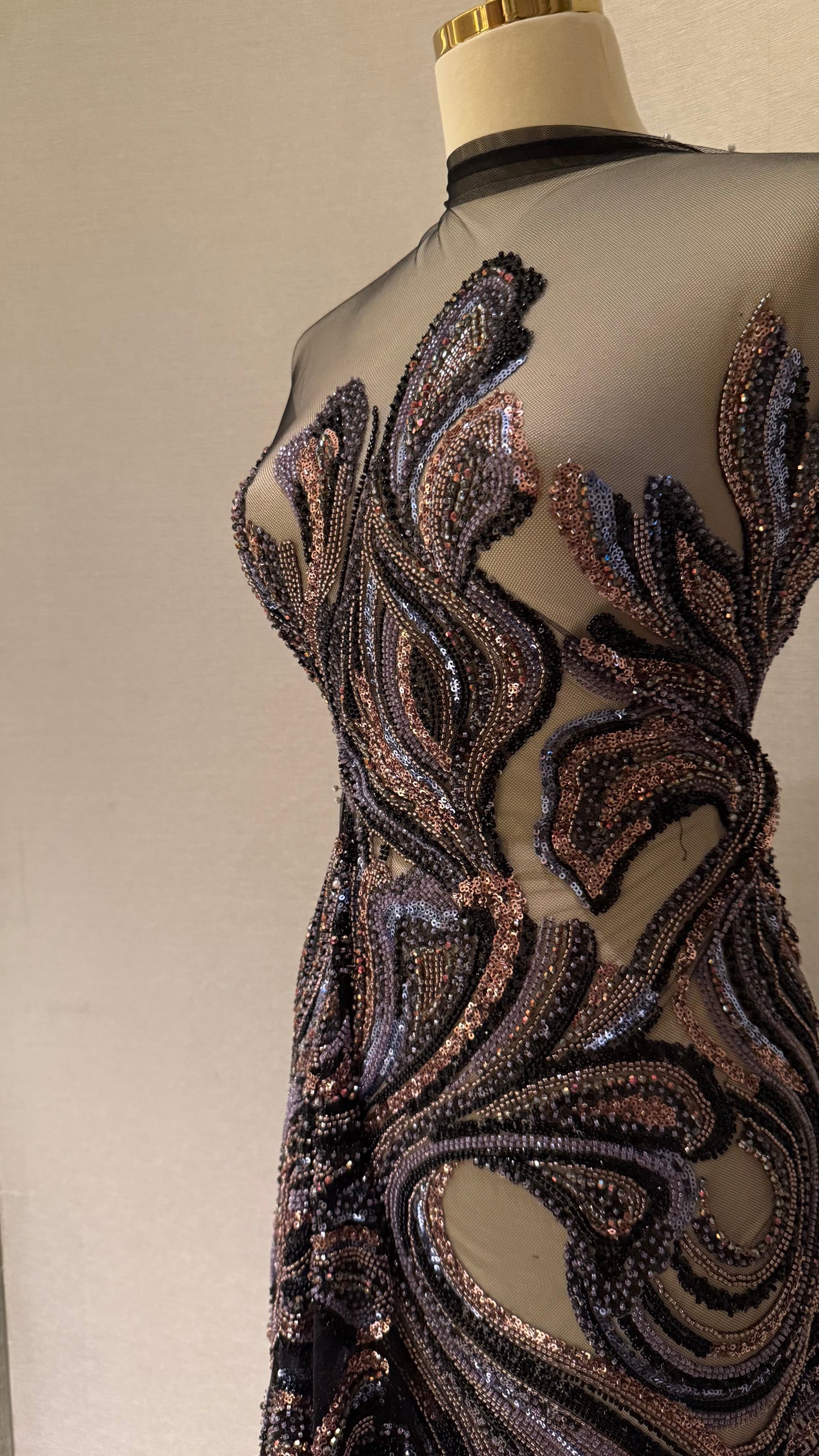 Premium Beaded Fabric Multicolour Stripes Luxury Material - TumaCouture