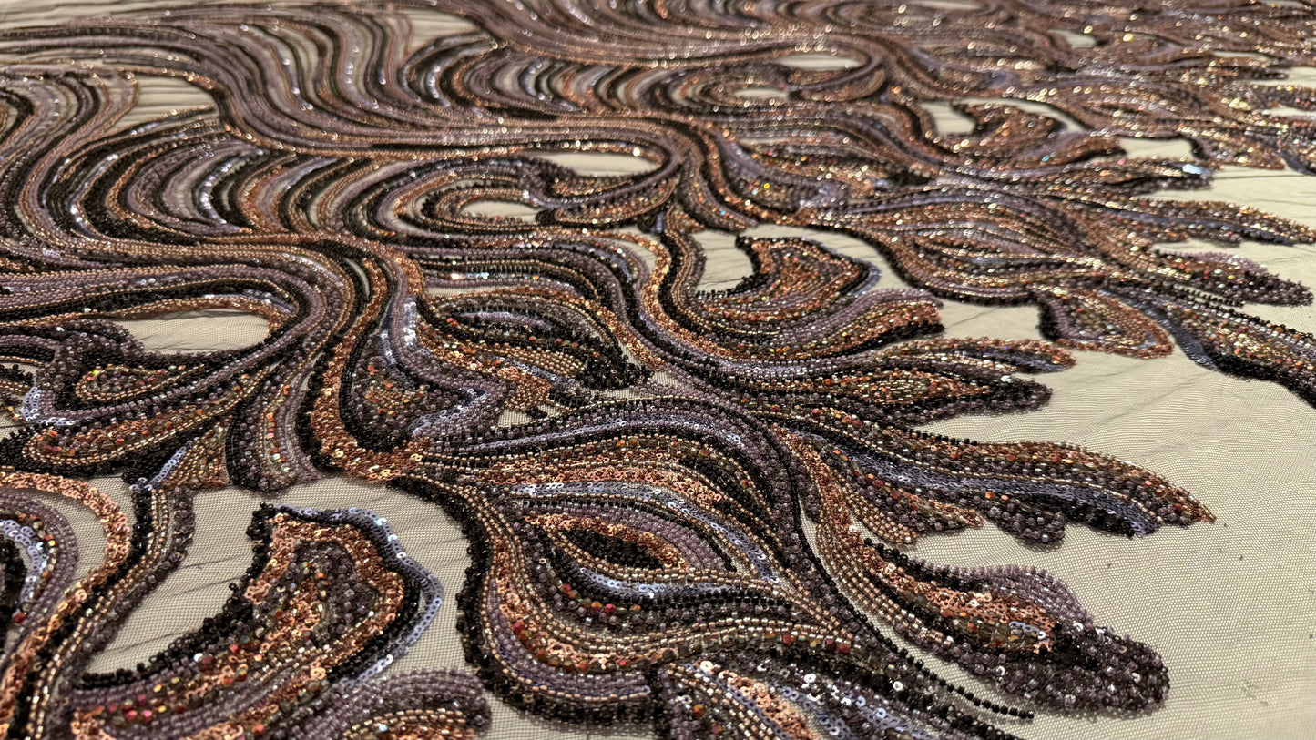 Premium Beaded Fabric Multicolour Stripes Luxury Material - TumaCouture
