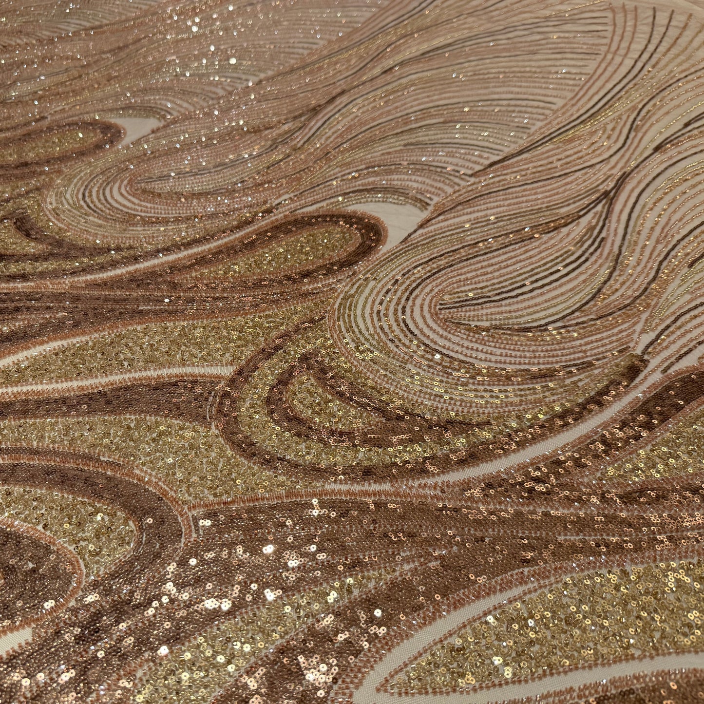 Premium Luxury Beaded Fabric – Beige & Gold Embellishments - TumaCouture