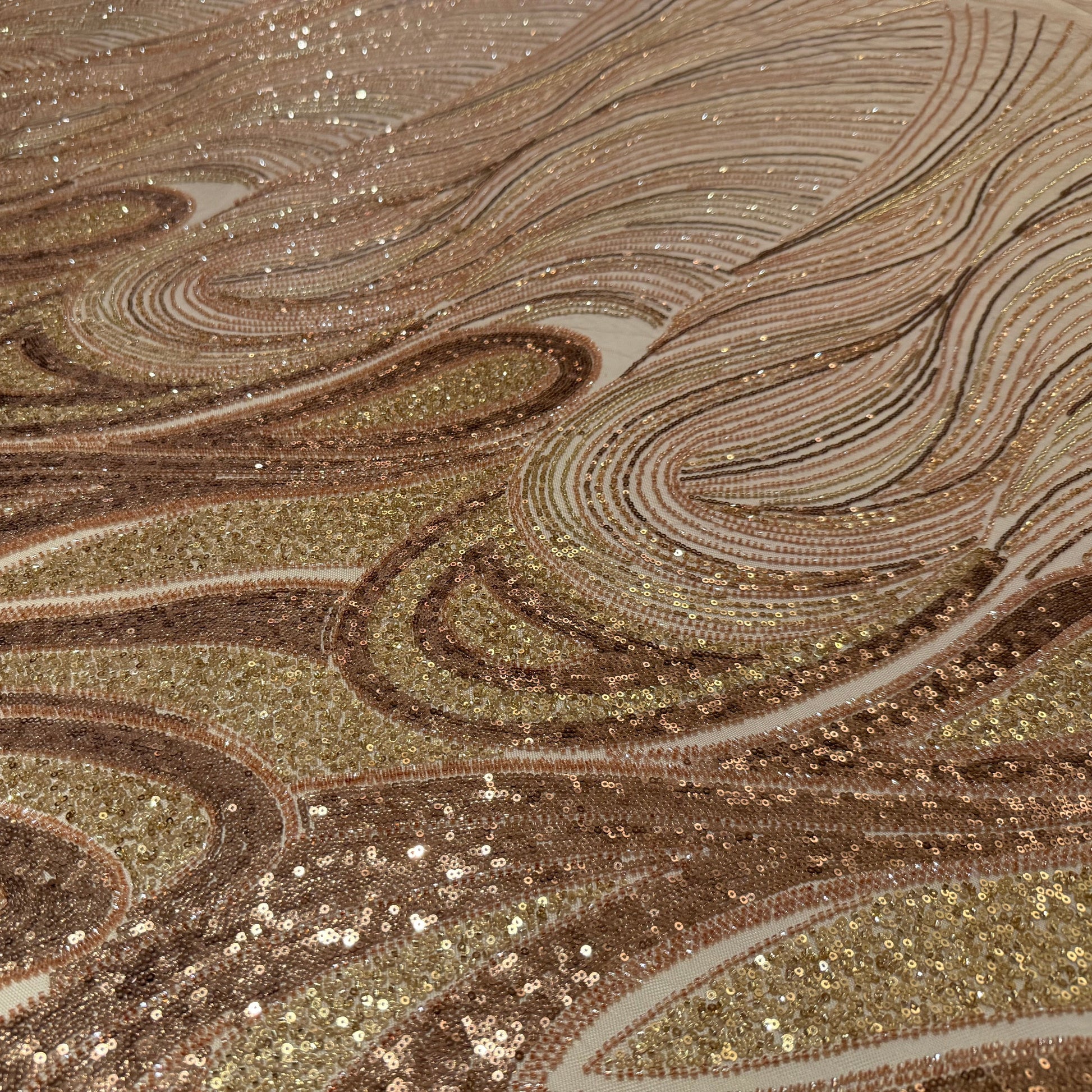Premium Luxury Beaded Fabric – Beige & Gold Embellishments - TumaCouture