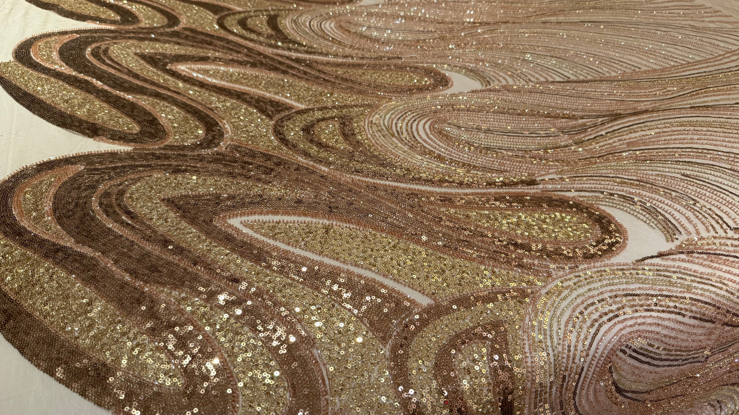 Premium Luxury Beaded Fabric – Beige & Gold Embellishments - TumaCouture
