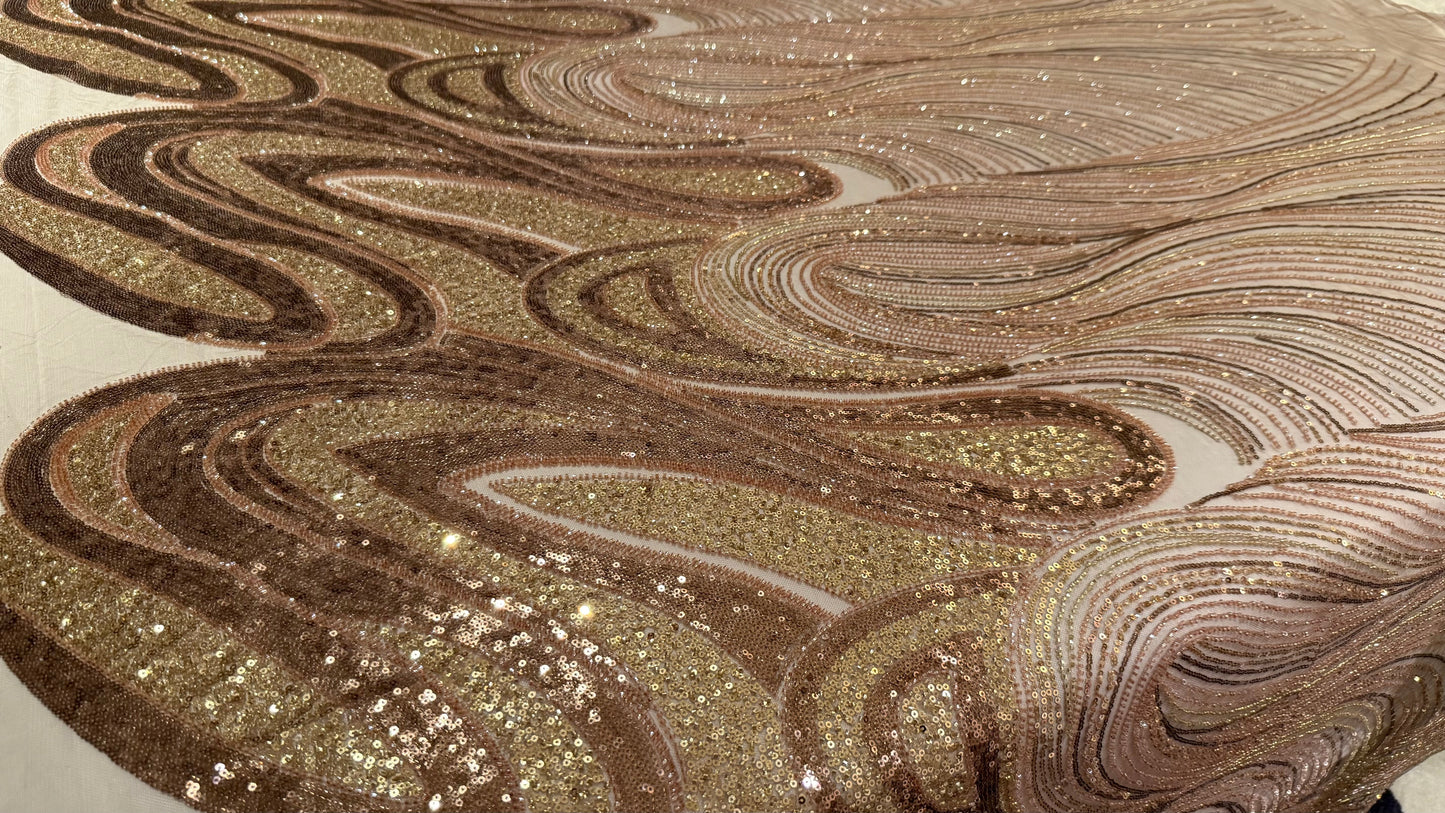 Premium Luxury Beaded Fabric – Beige & Gold Embellishments - TumaCouture