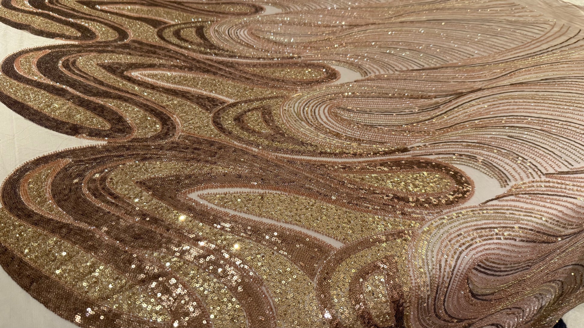 Premium Luxury Beaded Fabric – Beige & Gold Embellishments - TumaCouture