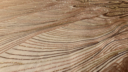 Premium Luxury Beaded Fabric – Beige & Gold Embellishments - TumaCouture