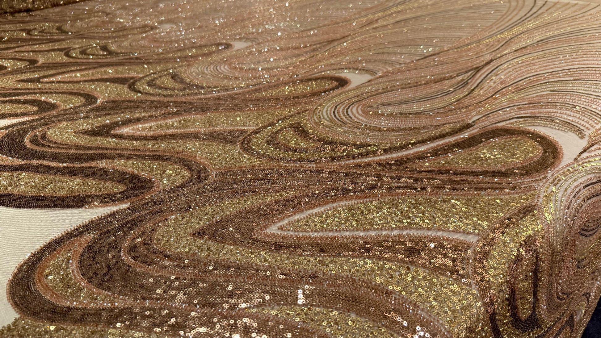 Premium Luxury Beaded Fabric – Beige & Gold Embellishments - TumaCouture