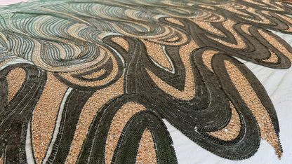 Premium Luxury Beaded Fabric - Dark Green & Gold Detailing - TumaCouture