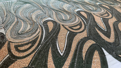 Premium Luxury Beaded Fabric - Dark Green & Gold Detailing - TumaCouture