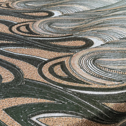 Premium Luxury Beaded Fabric - Dark Green & Gold Detailing - TumaCouture