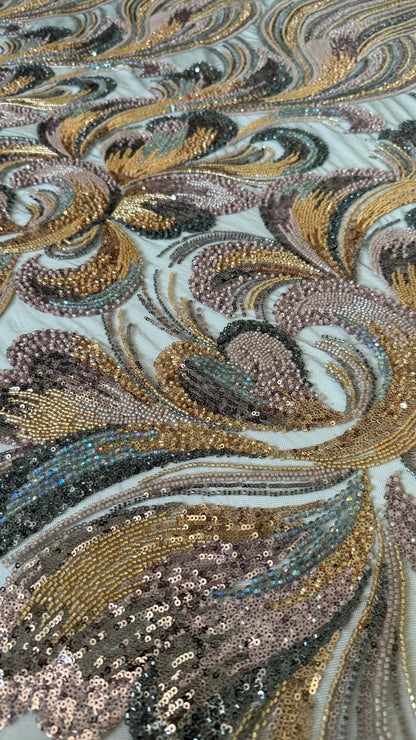 Premium Luxury Beaded Fabric Multicolour - TumaCouture