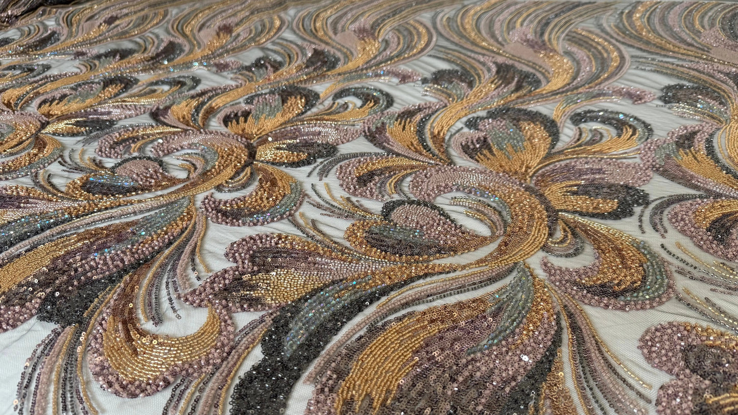 Premium Luxury Beaded Fabric Multicolour - TumaCouture