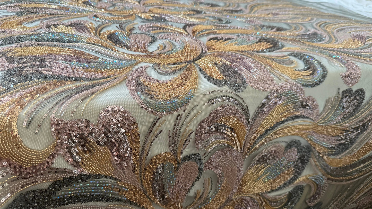 Premium Luxury Beaded Fabric Multicolour - TumaCouture
