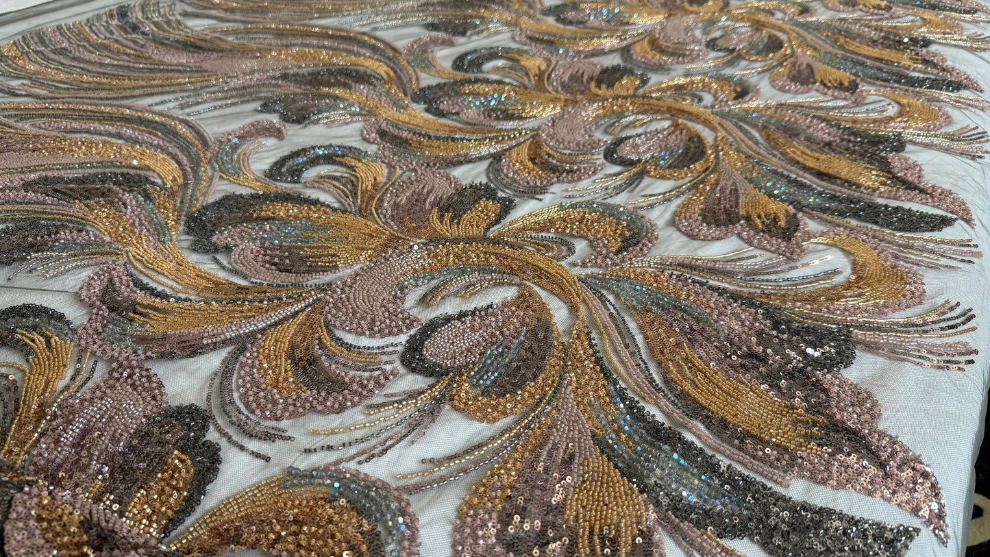 Premium Luxury Beaded Fabric Multicolour - TumaCouture
