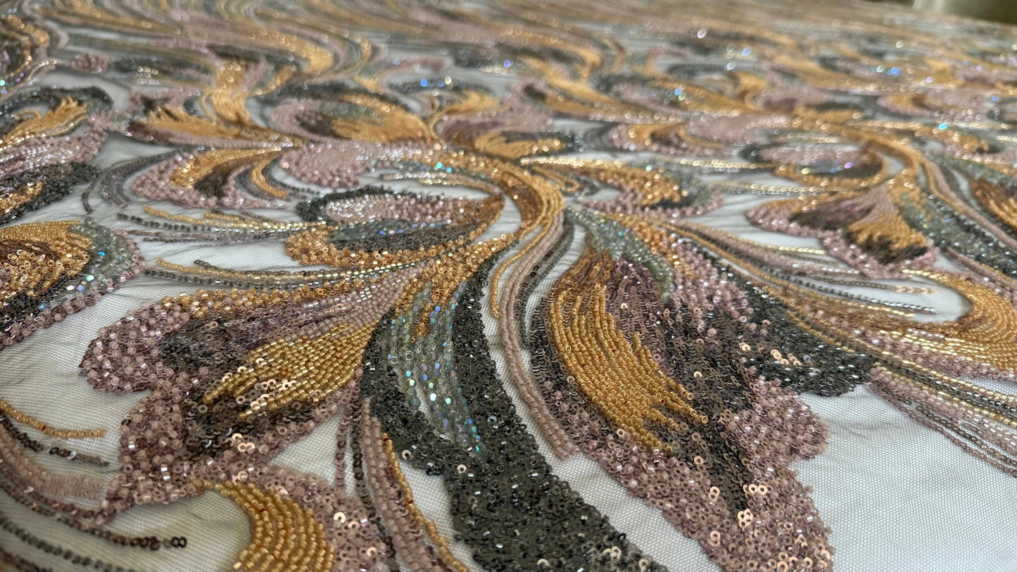 Premium Luxury Beaded Fabric Multicolour - TumaCouture