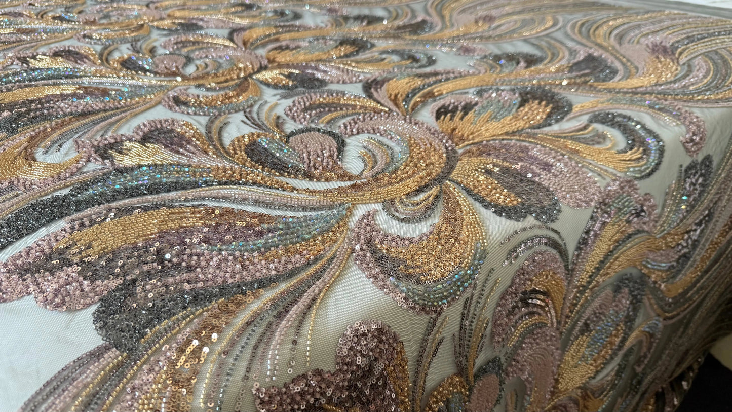 Premium Luxury Beaded Fabric Multicolour - TumaCouture