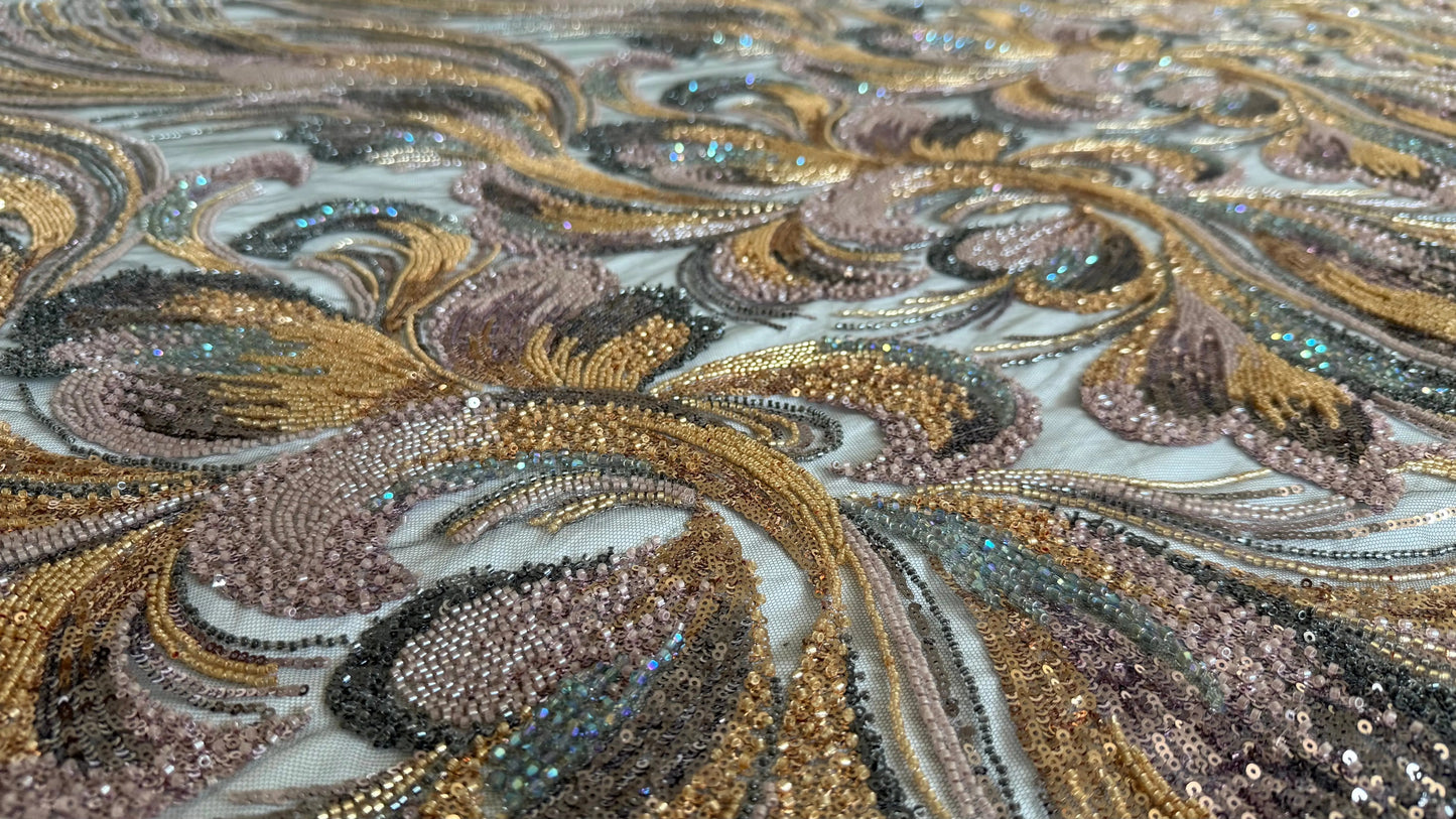 Premium Luxury Beaded Fabric Multicolour - TumaCouture