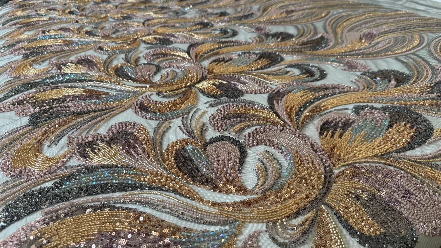Premium Luxury Beaded Fabric Multicolour - TumaCouture