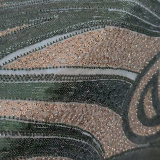 Premium Luxury Beaded Fabric - Dark Green & Gold Detailing TumaCouture