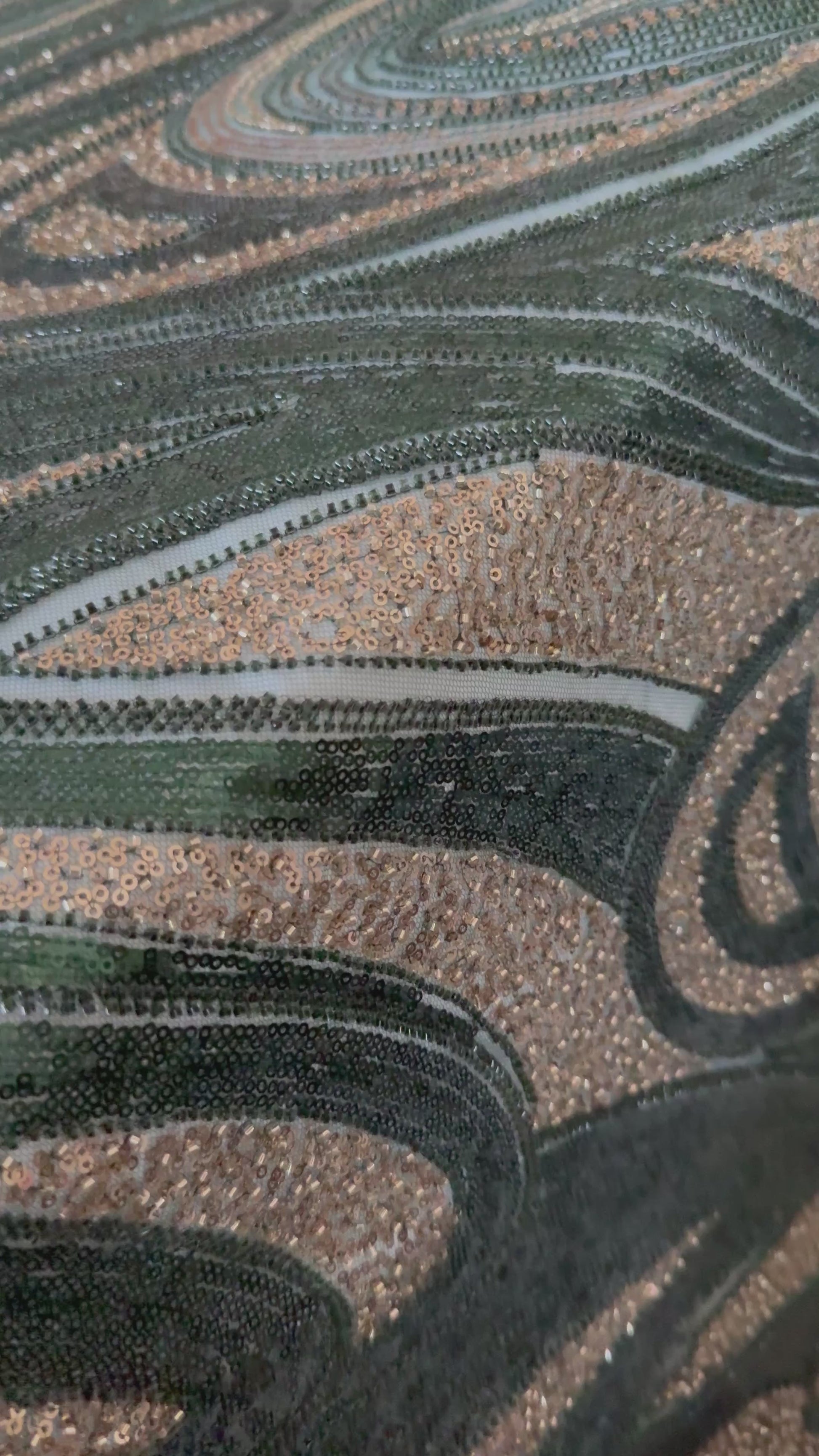 Premium Luxury Beaded Fabric - Dark Green & Gold Detailing TumaCouture