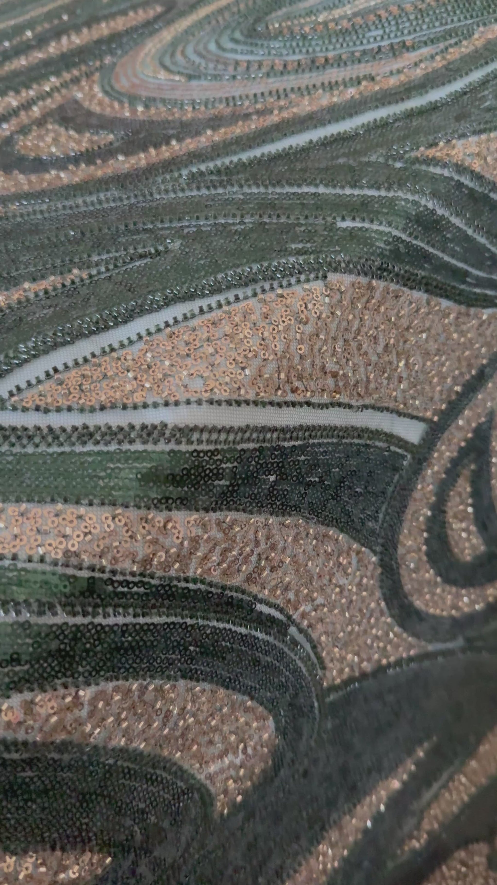 Premium Luxury Beaded Fabric - Dark Green & Gold Detailing TumaCouture