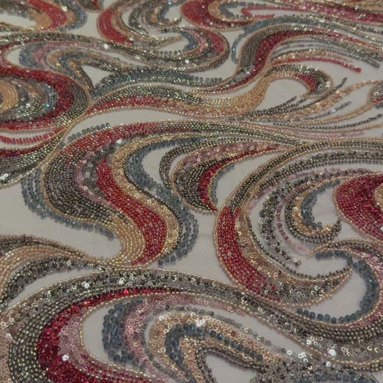 High-Quality Luxury Beaded Fabric with Multicolour Patterns TumaCouture