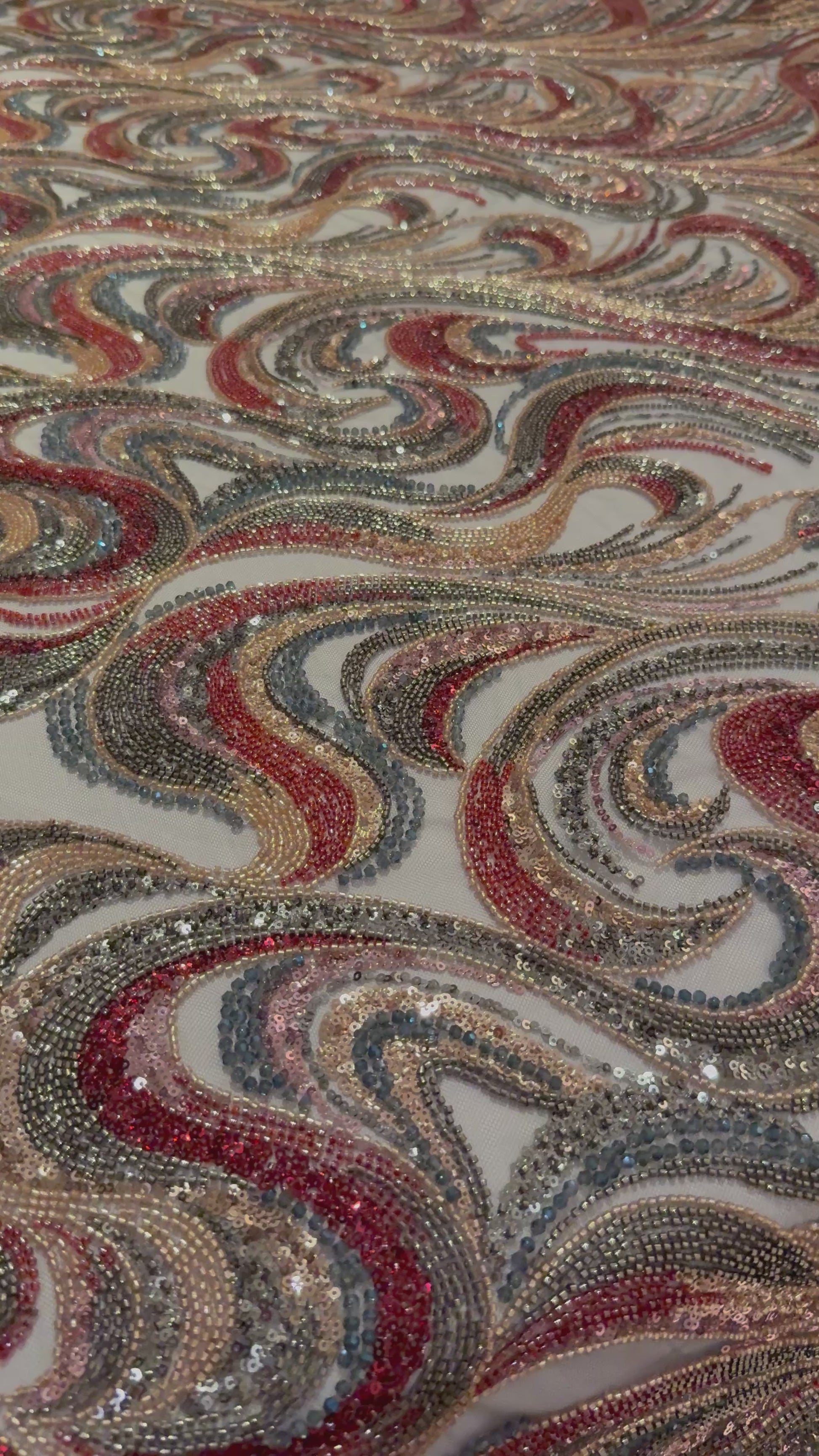 High-Quality Luxury Beaded Fabric with Multicolour Patterns TumaCouture