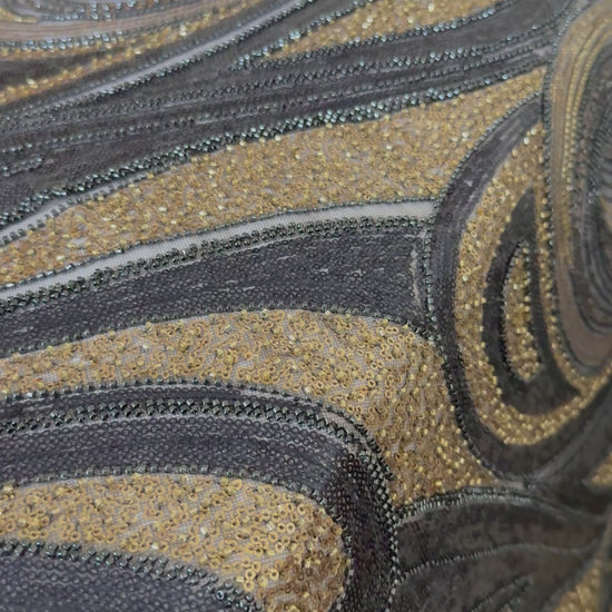 Elegant Navy Beaded Fabric with Gold Accents – Premium Quality TumaCouture