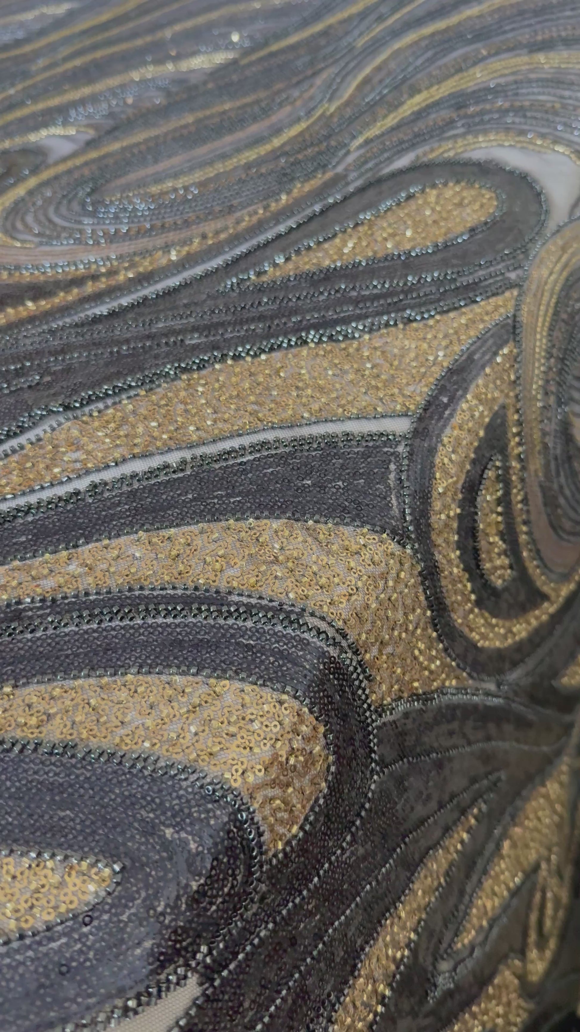 Elegant Navy Beaded Fabric with Gold Accents – Premium Quality TumaCouture