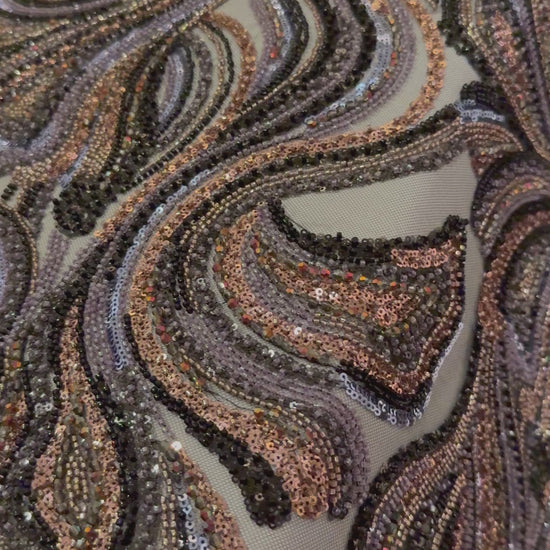 Premium Beaded Fabric Multicolour Stripes Luxury Material - TumaCouture