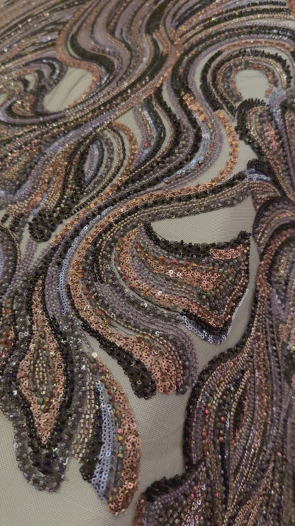 Premium Beaded Fabric Multicolour Stripes Luxury Material - TumaCouture