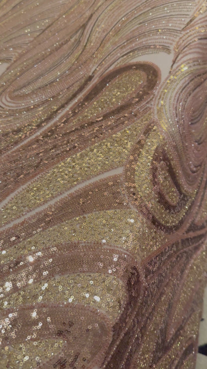 Premium Luxury Beaded Fabric – Beige & Gold Embellishments TumaCouture